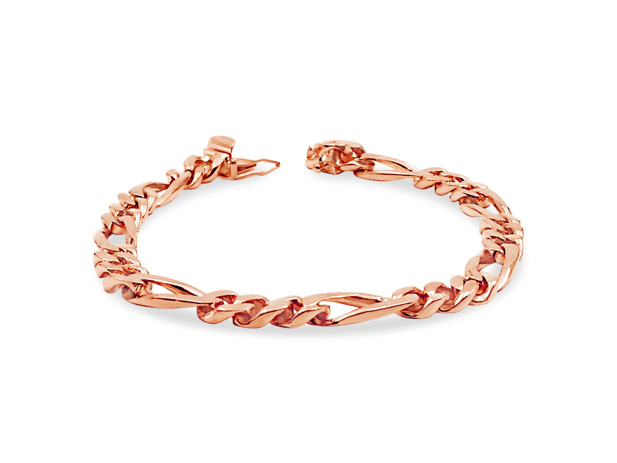 Figaro Solid White/Yellow/Rose Gold Handmade Bracelet , 7mm, 6.5-10 Inch