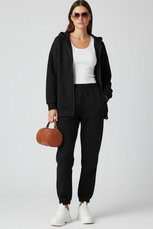 Women's Wide-Rib Knit Zip Hoodie & Jogger Pants Set