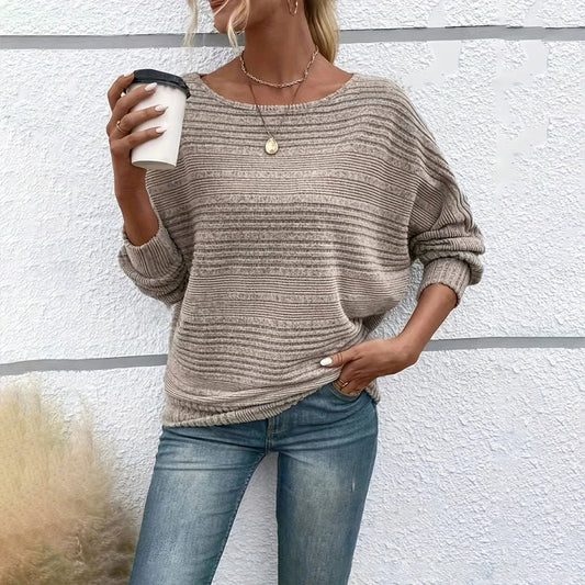 Women’s Textured Round-Neck Long-Sleeve Pullover