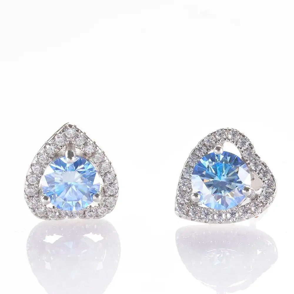 Moissanite Heart Halo Stud Earrings in Sterling Silver