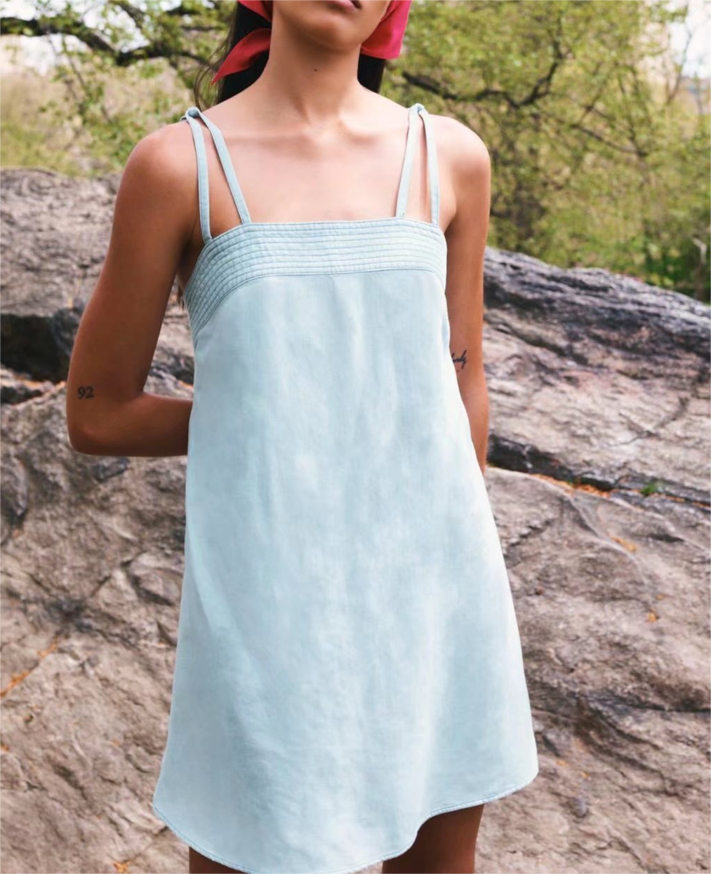 Summer Women Slim Fit Elegant Blue Linen Blend Cami Dress Women