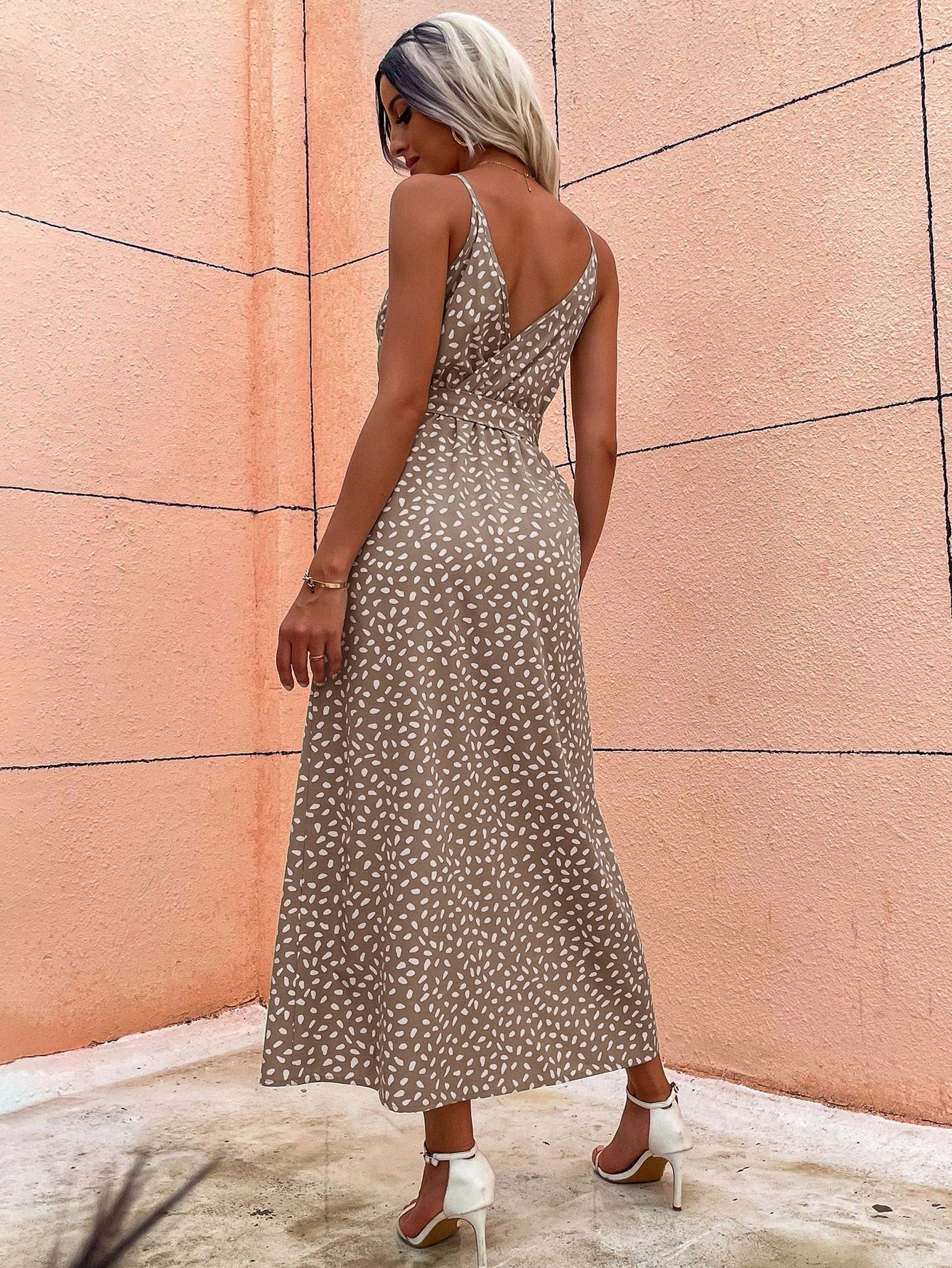 Women Summer Slit Backless Printed Strap Dress