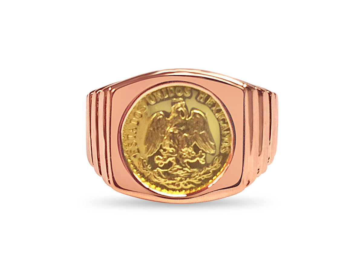 Fancy Solid White/Yellow/Rose Gold Handmade Coin Ring , Dos Pesos Coin ,