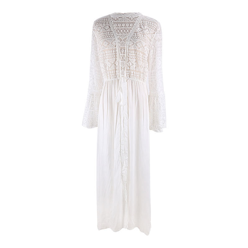 Rayon Stitching Lace Long Cardigan Beach Beach Cover Up Swimsuit Outwear Cardigan Sun Proof Vacation