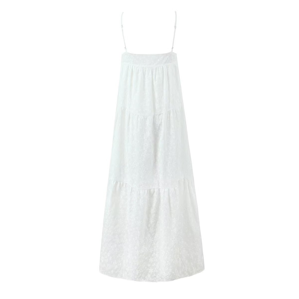 All Match Embroidered Strap Backless Maxi Dress