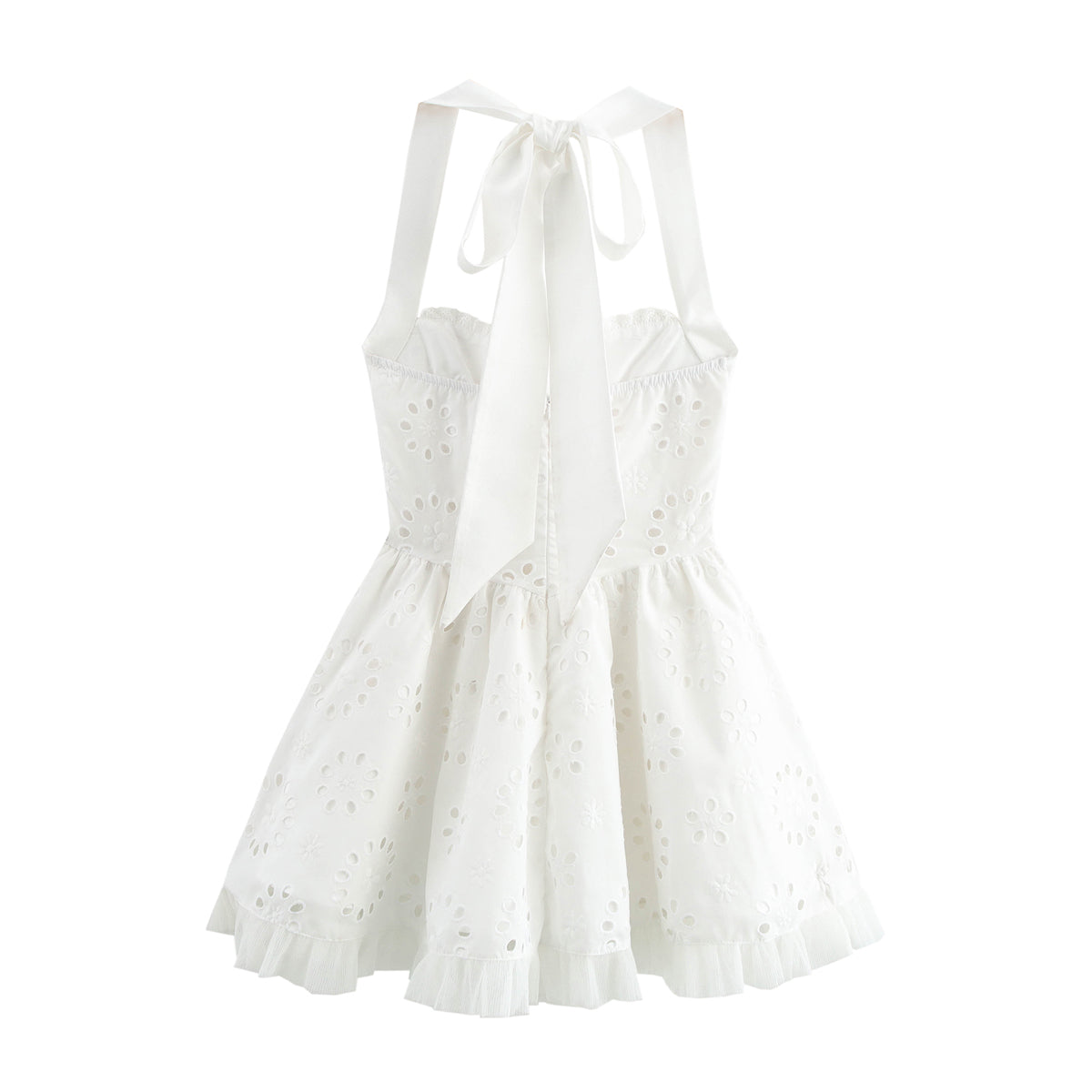 Women Sweet Cutout Embroidery Lace Stitching Halter Lace up Dress