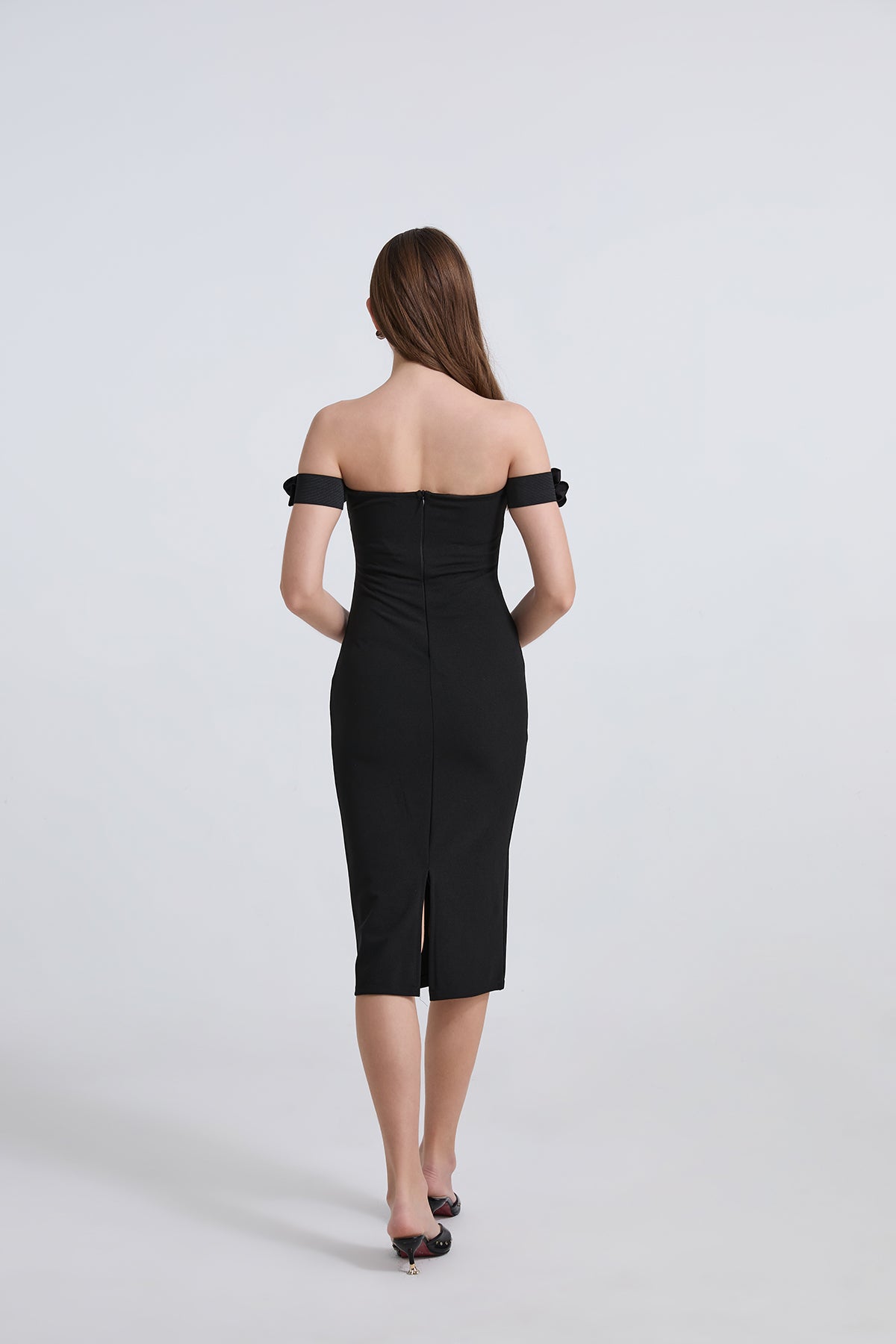 Women Summer Solid Color One Shoulder Three Dimensional Flower Slim Fit Slit Dress