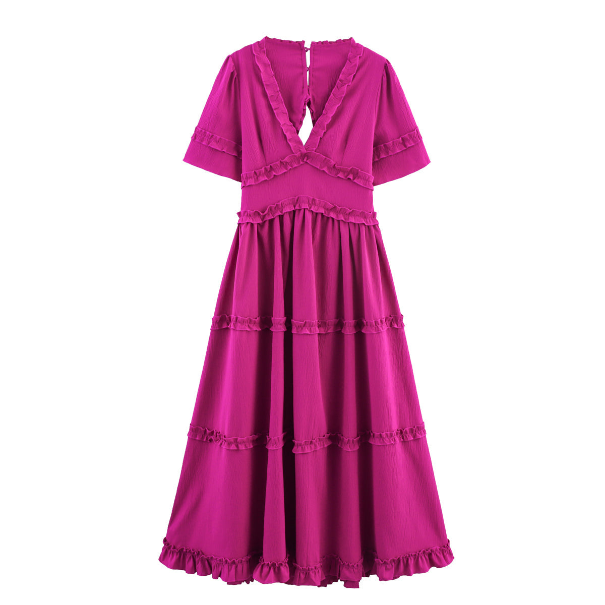 Summer Women Clothing Pullover V neck Short Sleeve Backless Ruffles Long Large Hem Dress