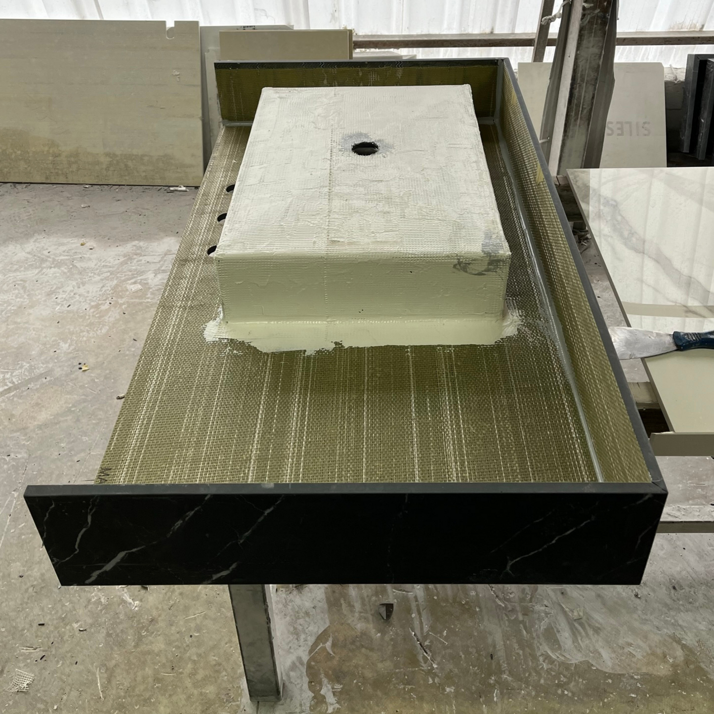 Nero Marquina Black Marble Look Engineered Porcelain Bathroom Sink - Hand-Crafted