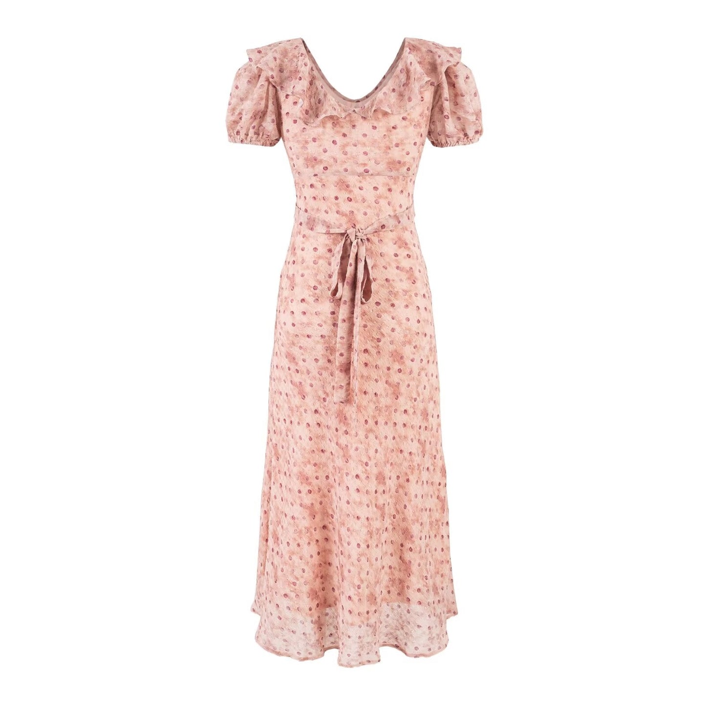 Summer V neck Ruffled Chest Strap Puff Sleeve Waist Tight Slim Fit Dress