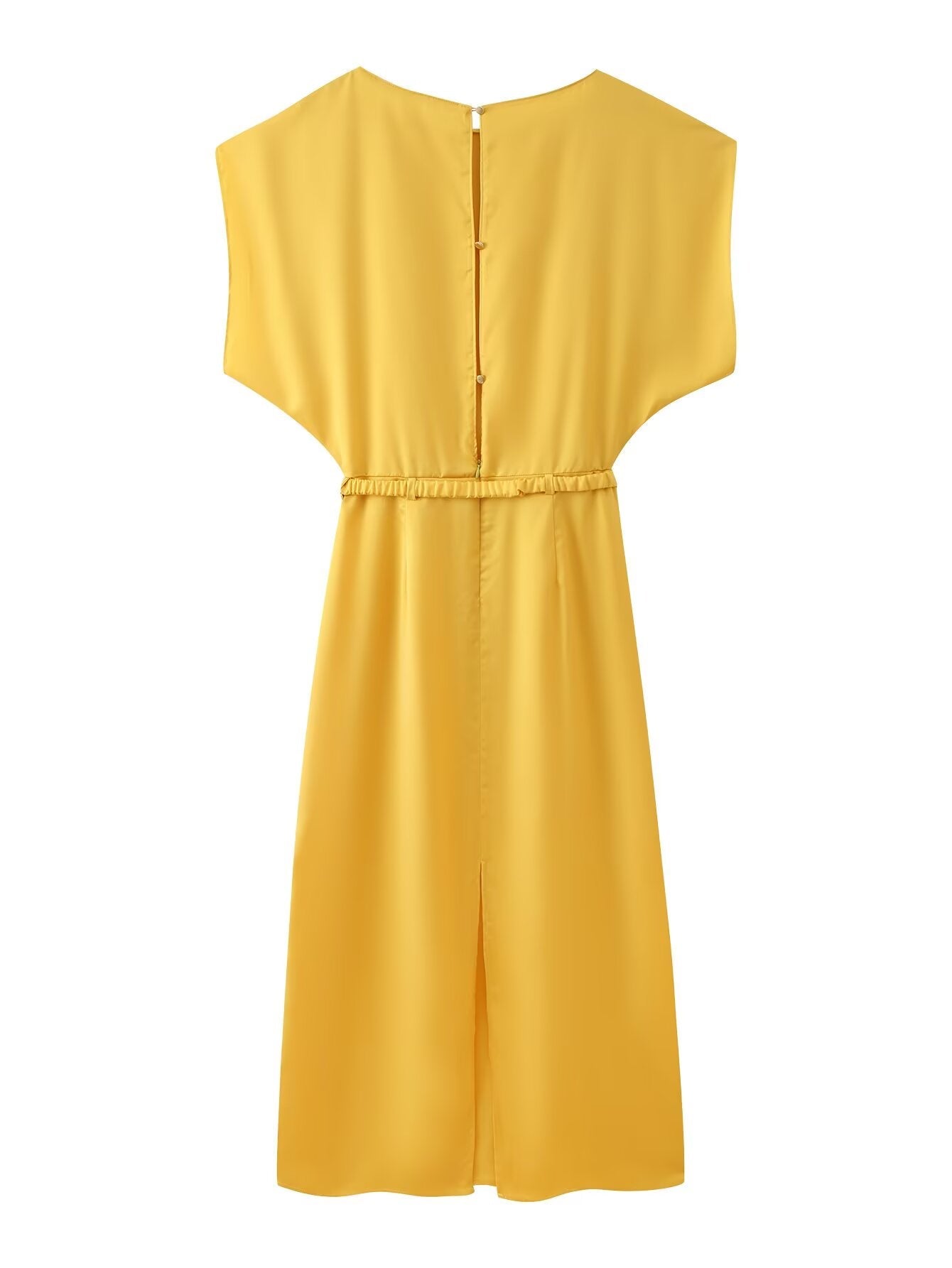 Autumn Women Clothing with Belt Silk Satin Texture Midi Dress for Women