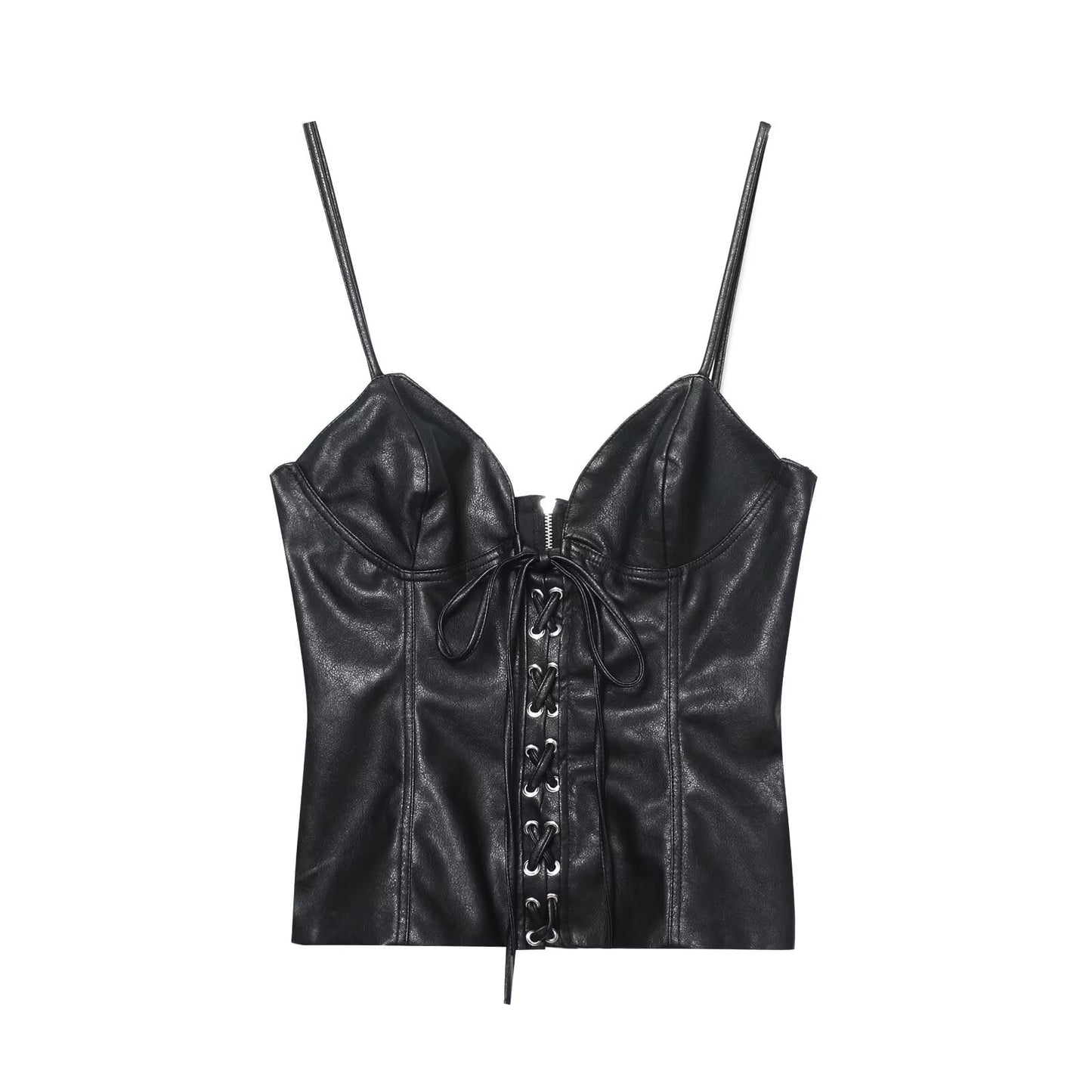 Women Clothing Best Casual Faux Leather Bow Suspenders Top
