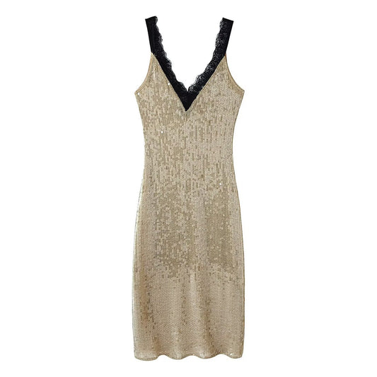 Women Clothing Top Beads Decoration Lace Dress