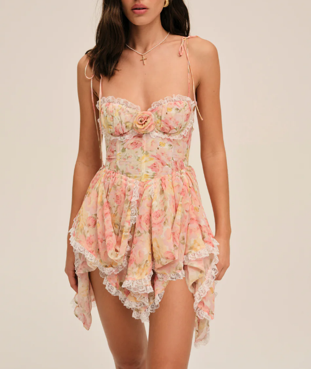 Sexy Irregular Asymmetric Floral Floral Cami Dress Women French Maiden Sexy Tube Top Cami Dress