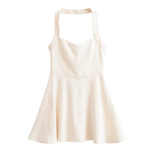 Women Clothing Summer Sexy Backless Hanging Collar Wide Swing Dress
