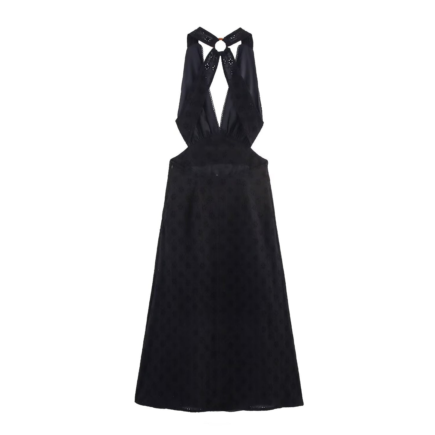 Women Clothing Summer French Hollow Out Cutout Embroidered Halter Sleeveless Dress