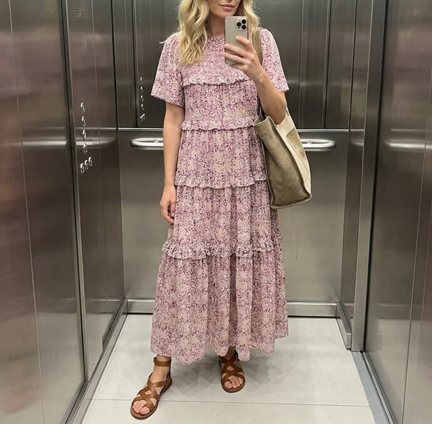Women Clothing Summer Rayon Printed Cake Bohemian Casual Dress