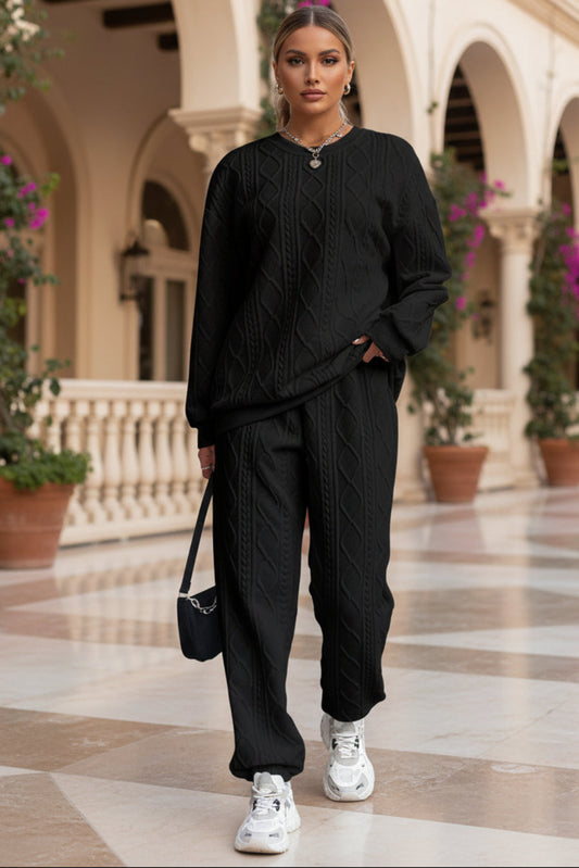 Women's Cable-Knit Texture Sweatshirt & Jogger Pants Set