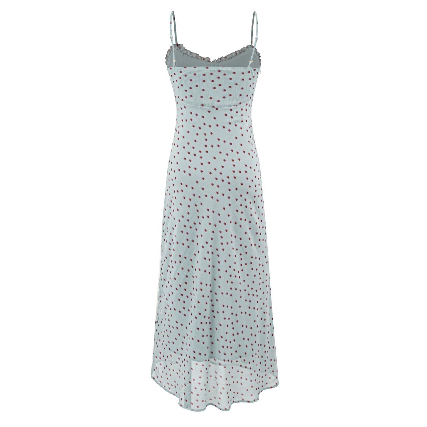 Sexy Vacation Wooden Ear Cami Dress Summer Slim Fit Slimming Retro Polka Dot Maxi Dress