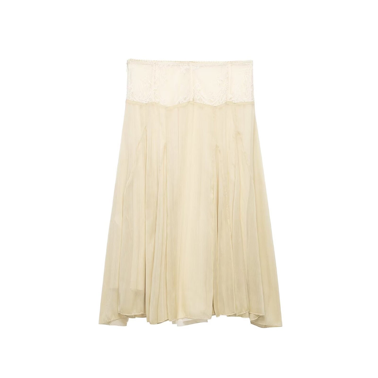 Women Clothing Summer Gentle Lace Stitching Midi Skirt