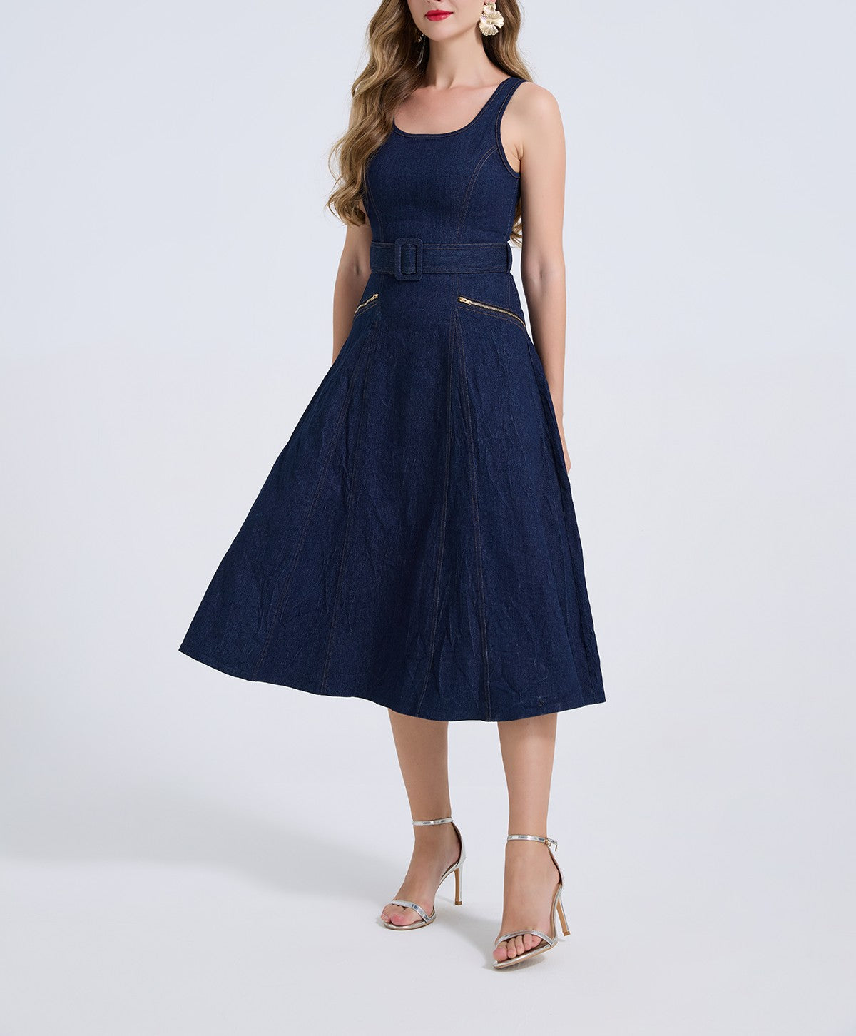 Women High Waisted Strapless Tank Dress With A Flared Sleeveless A Line Dress