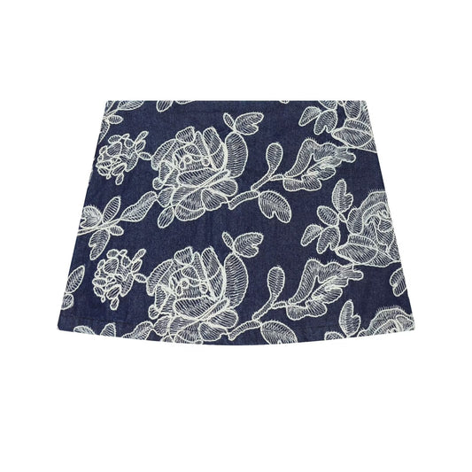 Women Clothing Summer Retro Rose Embroidered High Waist Slimming Skirt