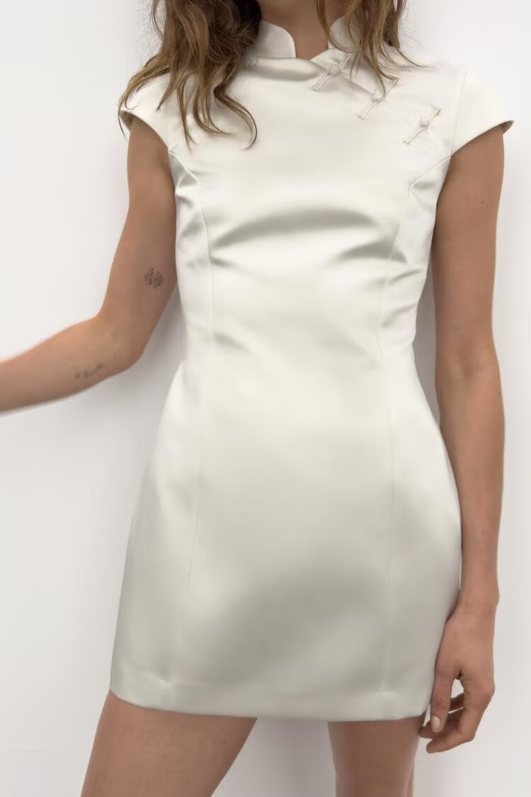 Women Silk Satin String Button Mini Dress Women