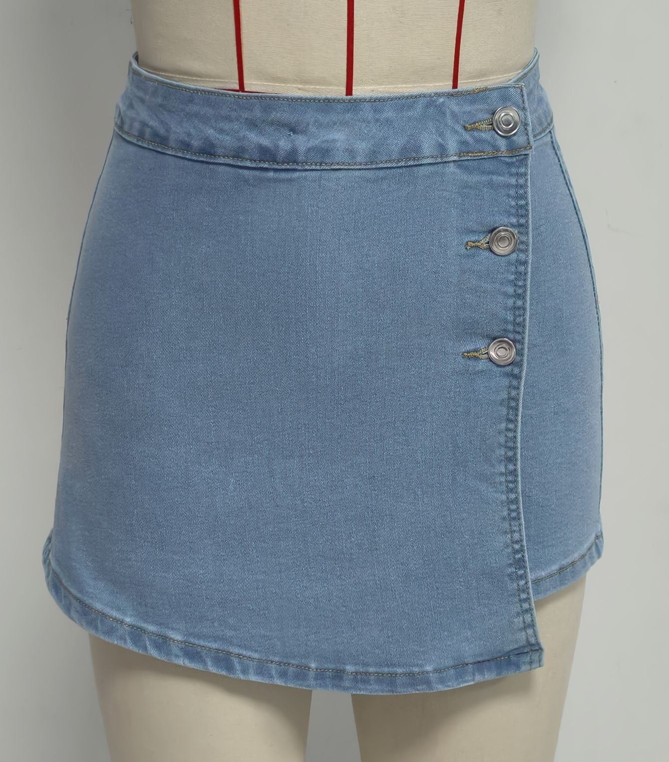 Retro Washed Denim Culotte Front Slit Button Design Anti Exposure Pantskirt Women