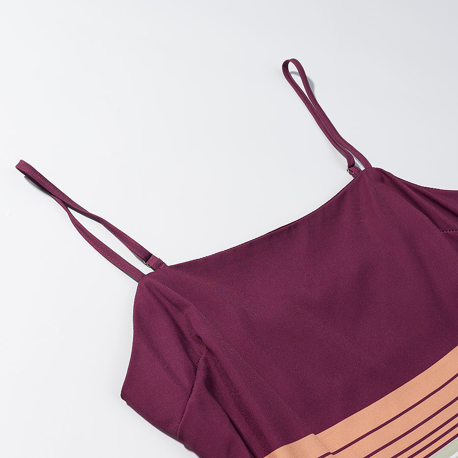 Women Clothing Summer Retro Contrast Color Backless Sexy Stripes Strap Dress