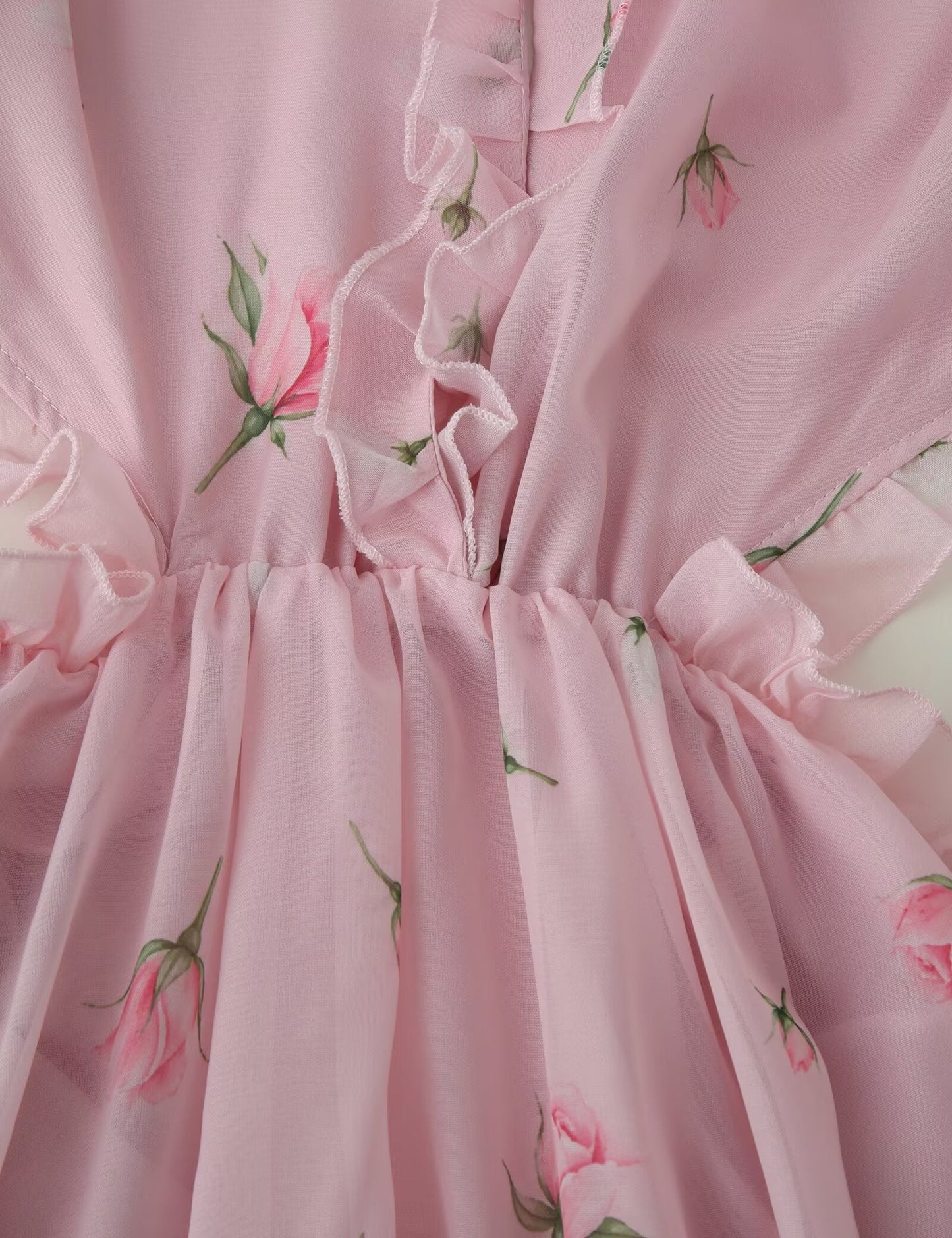 Women Clothing Fresh Sweet Floral Tight Waist Back Hollow Out Cutout-out Long Sleeve Chiffon Dress