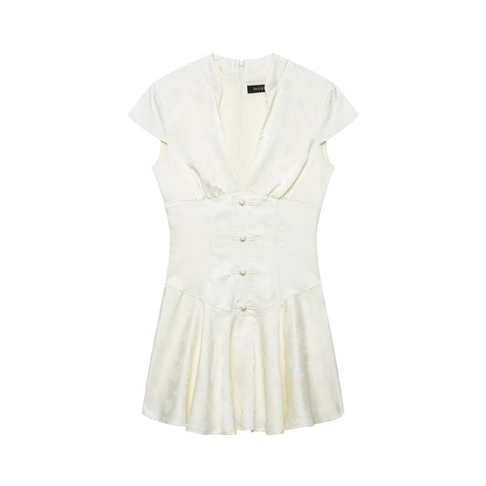 Women Clothing Western Jacquard Silk Satin Texture Mini Dress