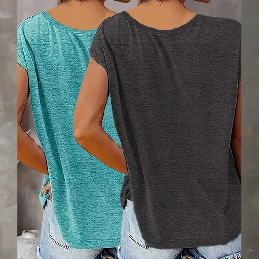 2-Pack Women's V-Neck Sleeveless Tank Tops β Loose Fit Casual Summer Beach Shirts