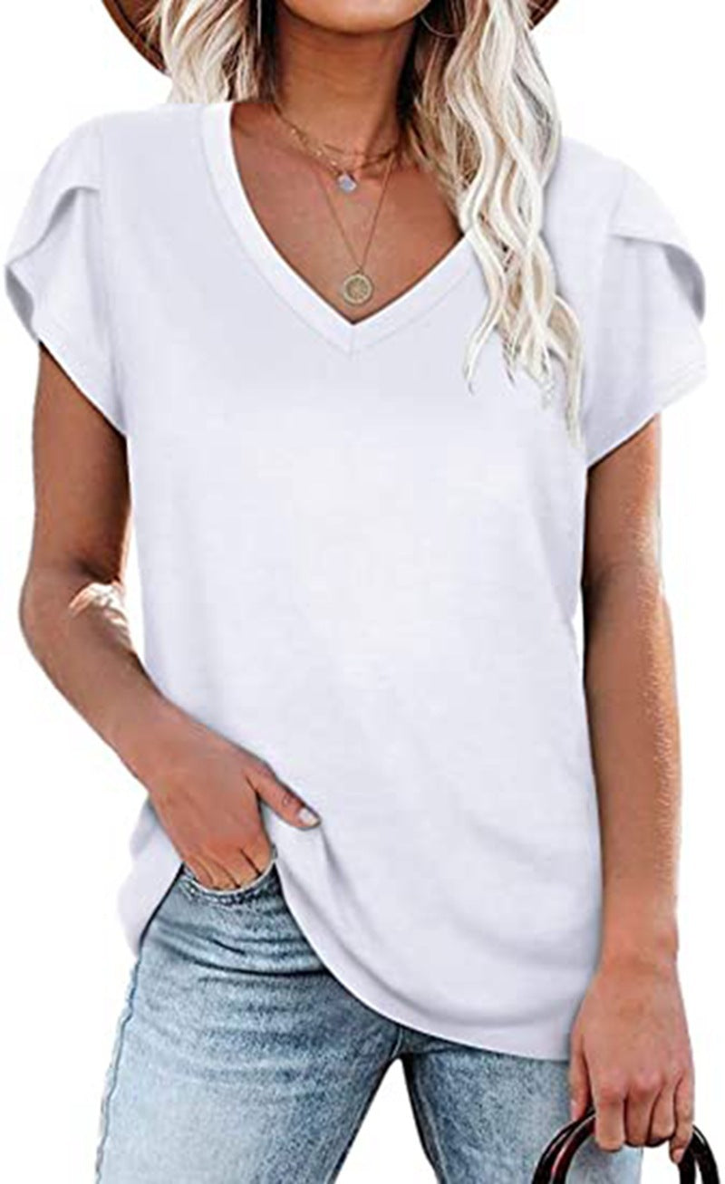 πΈ Women's V-Neck Petal Sleeve Summer T-Shirt β Elegant & Breezy