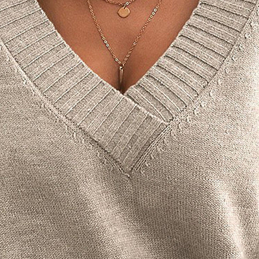 Women’s V-Neck Drop Shoulder Sweater | Casual Long Sleeve Pullover