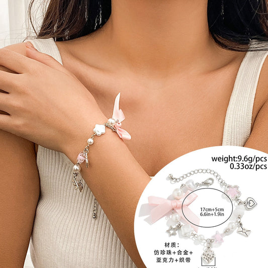 Star and heart-shaped pendant tassel bracelet set