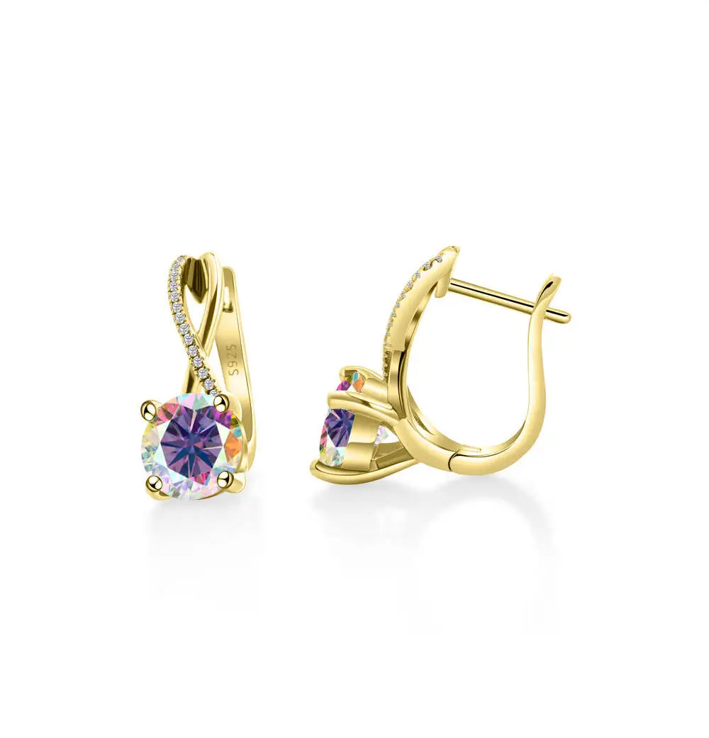 Moissanite Crossover Leverback Earrings, 2 ct Each, Gold-Tone Silver