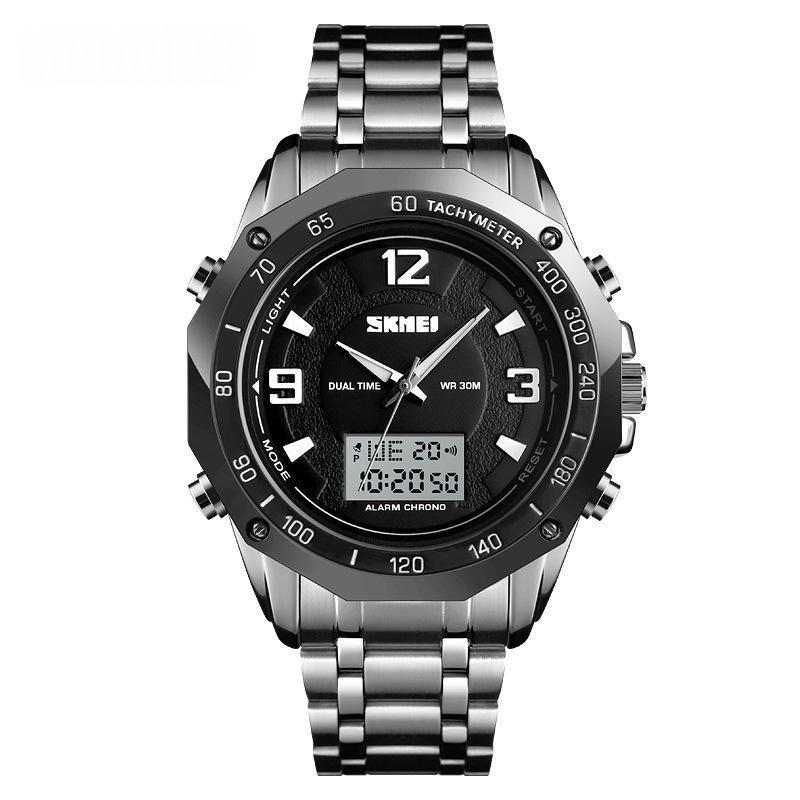 Dual-display Multi-function Business Steel-band Digital Watch