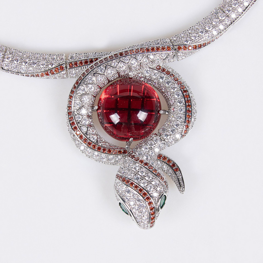 S925 Silver Snake-Themed Necklace with Diamond Accents