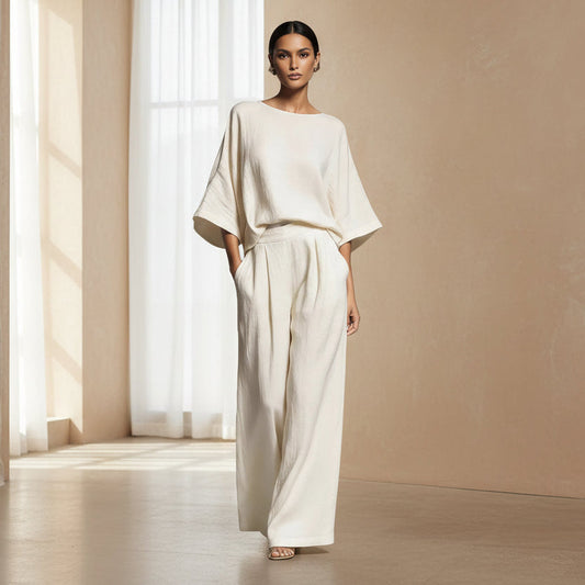 Women’s Flared-Sleeve Linen Suit Two Piece Set