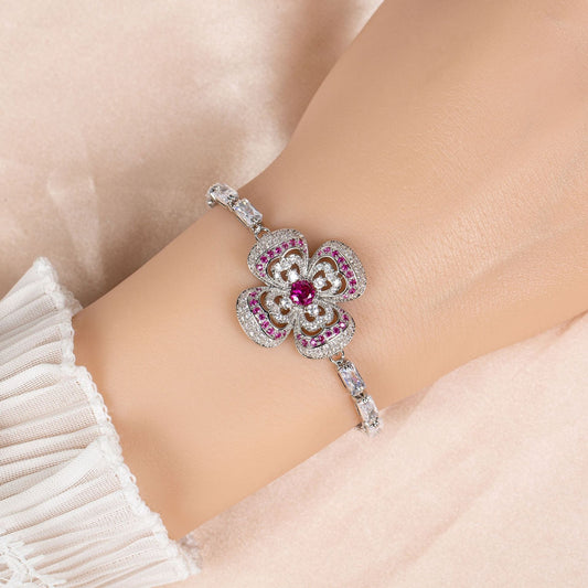 S925 Silver Openwork Four-Leaf Clover Bracelet