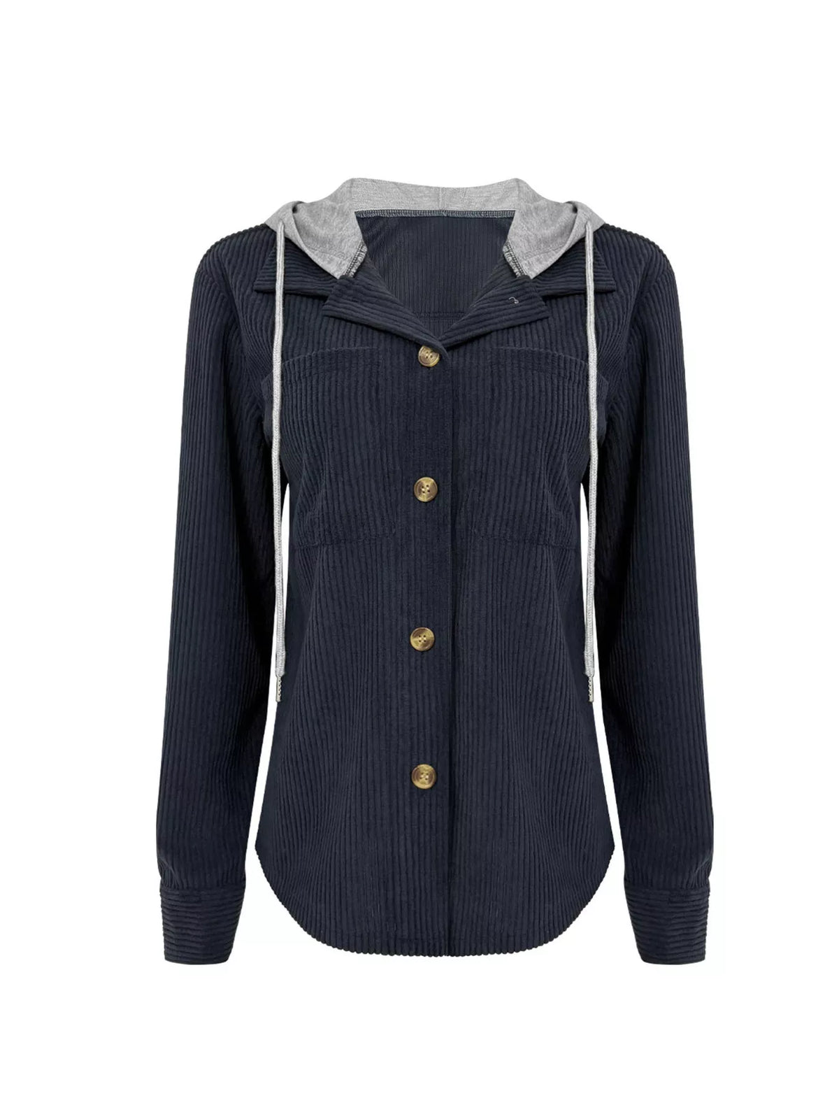 Plus Size Casual Corduroy Button-Down Hooded Jacket