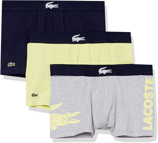 Lacoste Underwear Men's 3-Pack Crocodile Waist Long Stretch Cotton Boxer Briefs