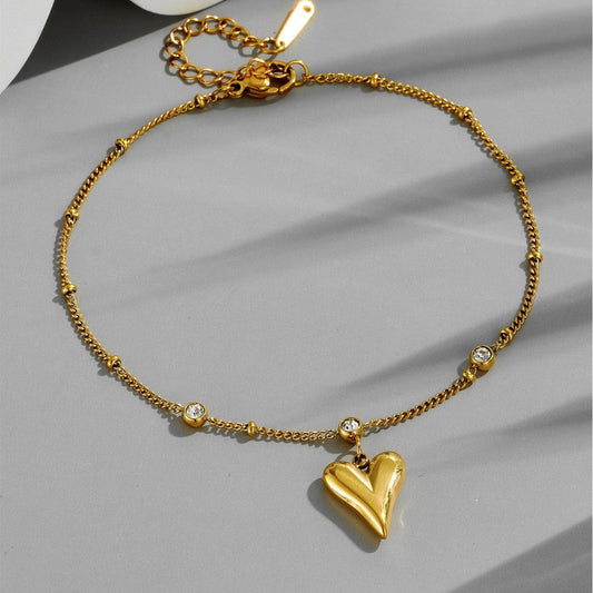 Zircon Heart Trendy Forest Style Peach Heart Anklet