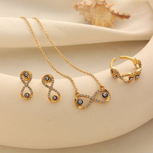 White Crystal Evil Eye Jewelry Set