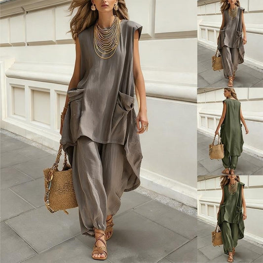 Sleeveless 3D-Cut Resort Two-Piece Set | Top & Pants