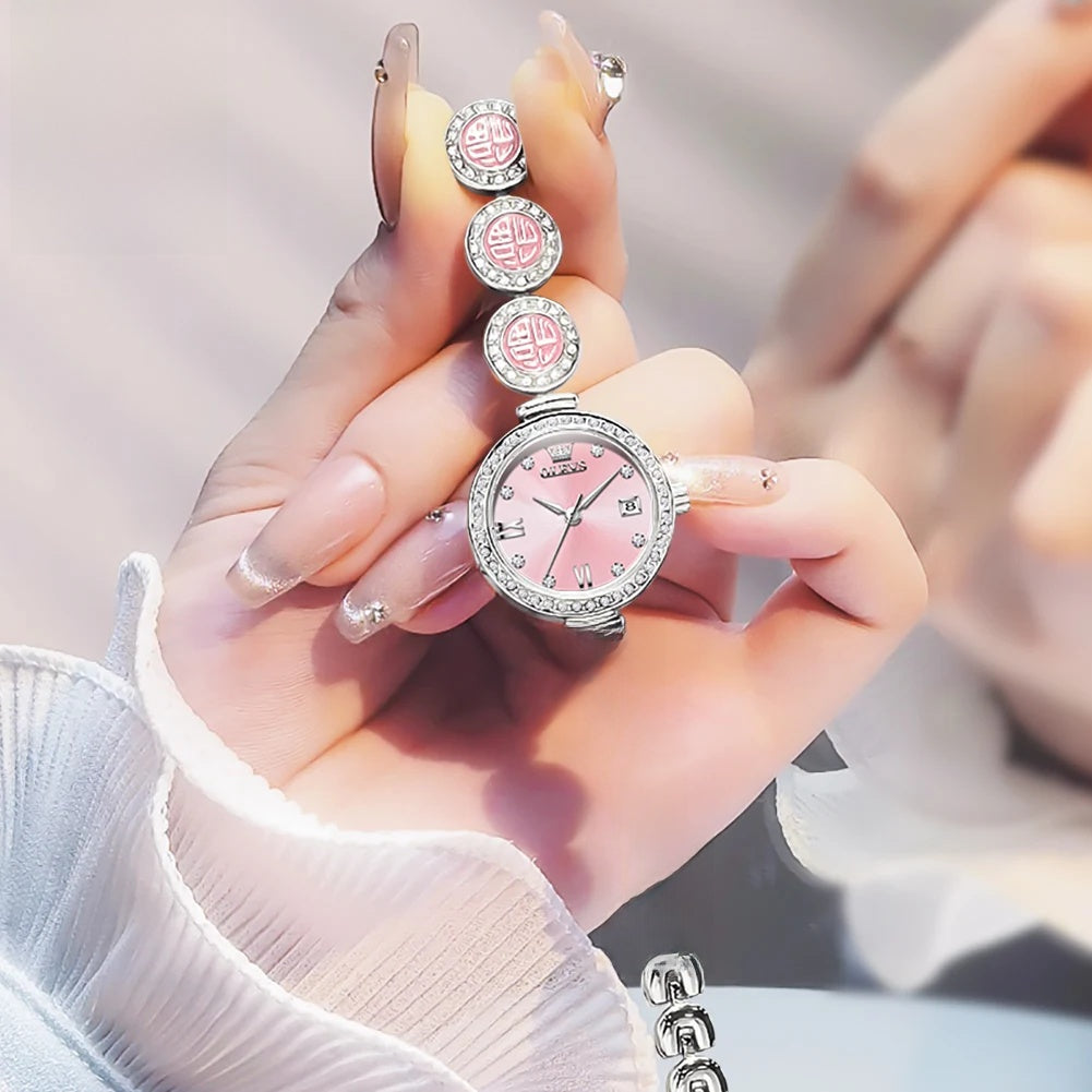 Women's Medallion Bracelet Crystal Quartz Watch