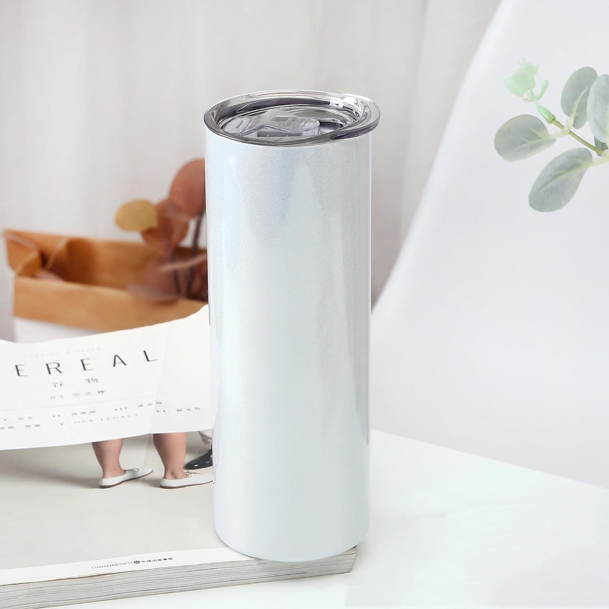 Sublimation 25 Pack 20oz Blank Glitter Holographic Straight Stainless Tumblers Tumbler Coffee Cup w/straw, & box