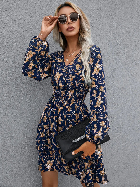 🌸 Floral Layered Surplice Balloon Sleeve Dress