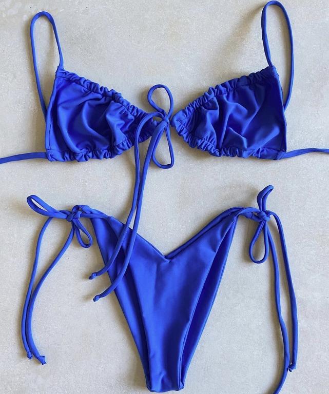Pleated Bikini High Cut Swimwear Women Triangle two piece set Knot Swimsuit Women Brazilian Bathing Suit Micro Beach Wear