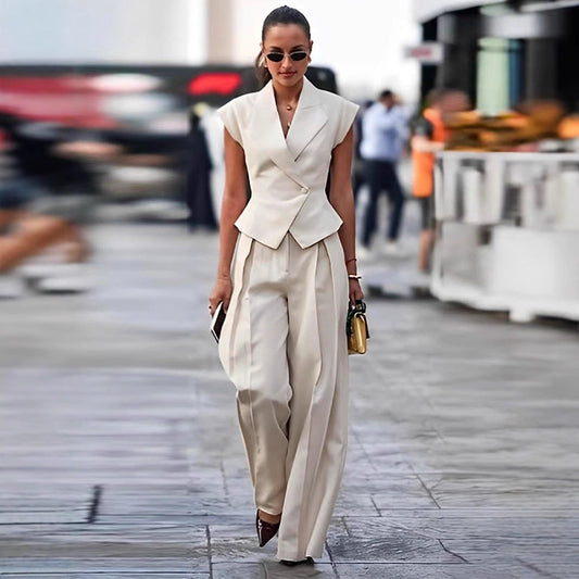 Women’s Elegant Sleeveless Waist-Cinching Two Piece Suit Set